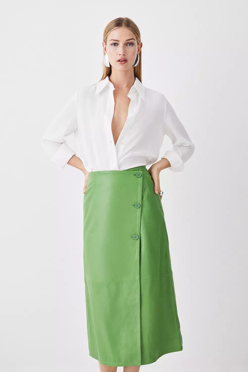 Karen millen green leather skirt hotsell